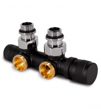 Узел нижнего подключения угловой Tondera 1/2"х3/4"Е Черный матовый (левый) (преобр. в термост), 0683-1500VCES - фото анонса